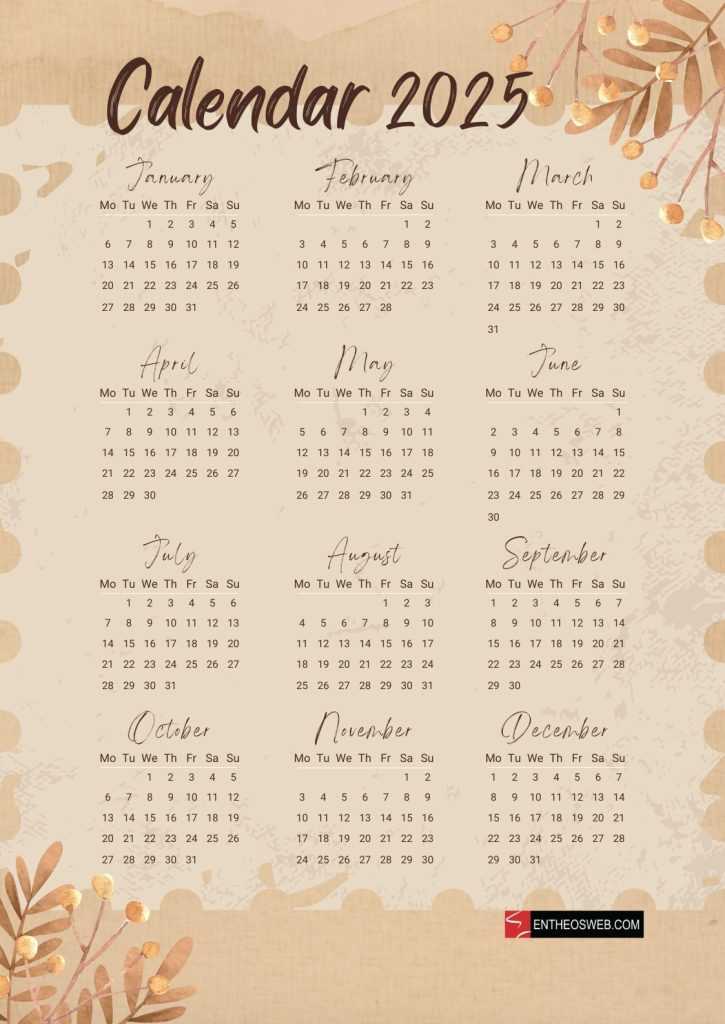 2025 calendar template aesthetic