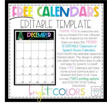 free writable calendar template