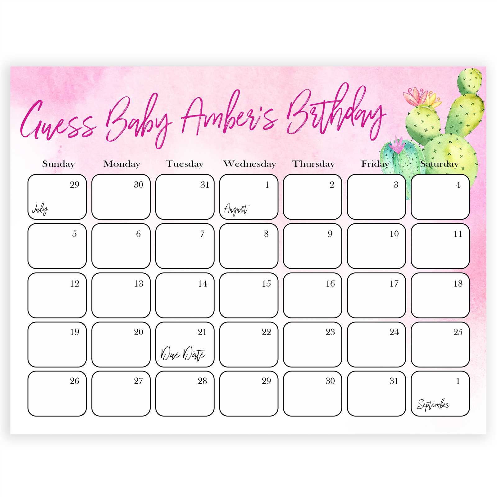 guess the due date calendar template