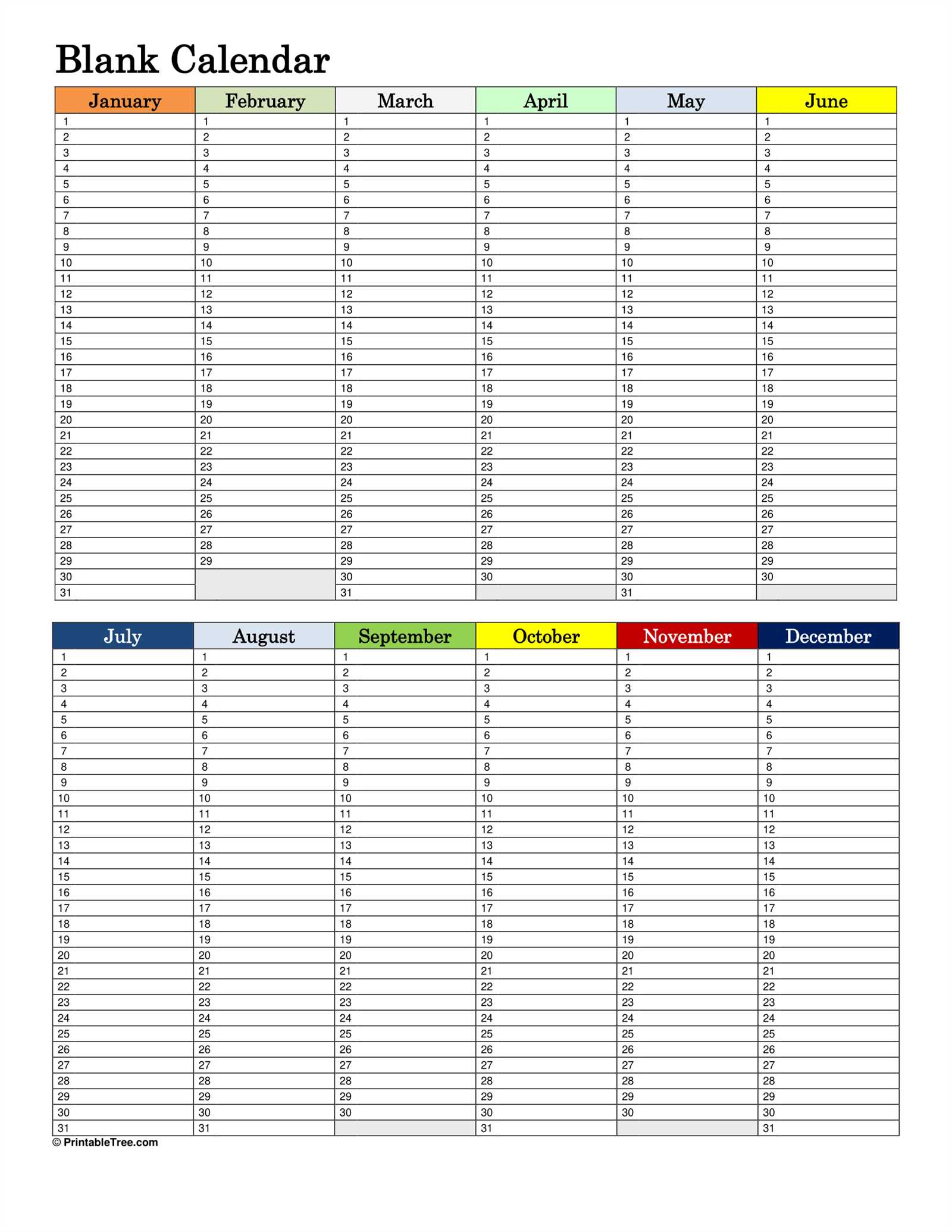 printable monthly blank calendar template