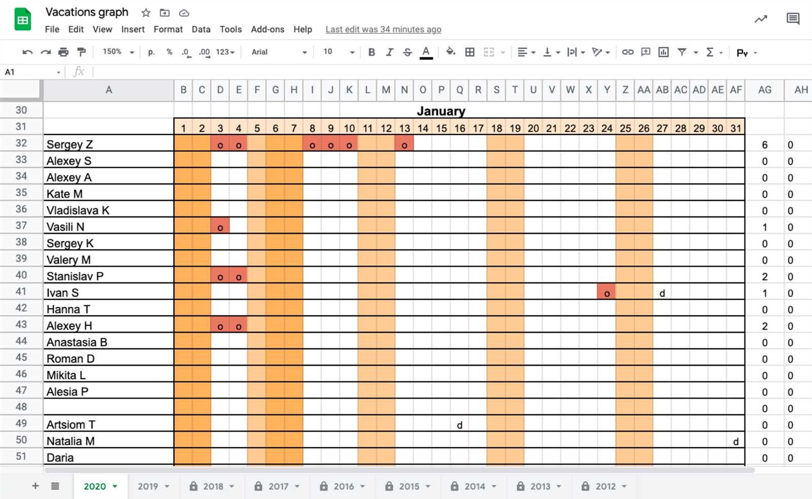 team vacation calendar template