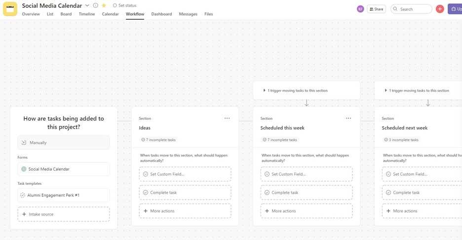 asana content calendar template