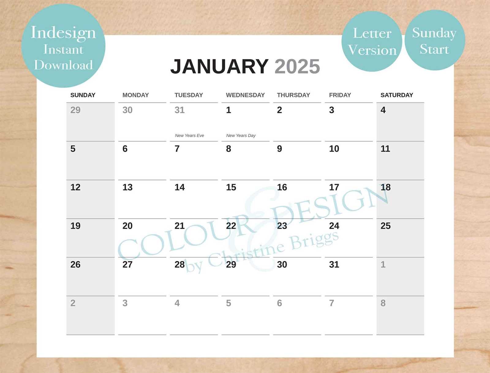 calendar indesign template free