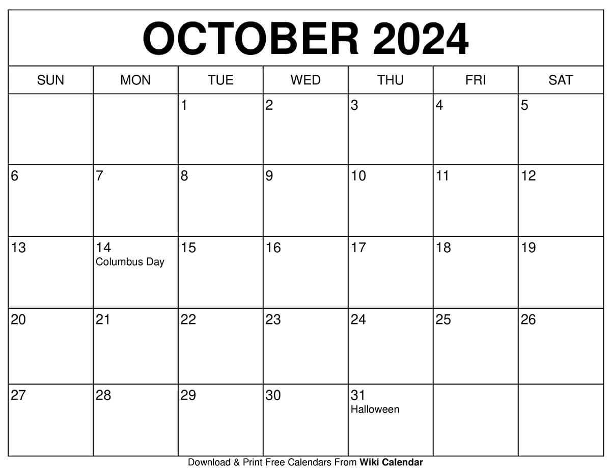 free october calendar template