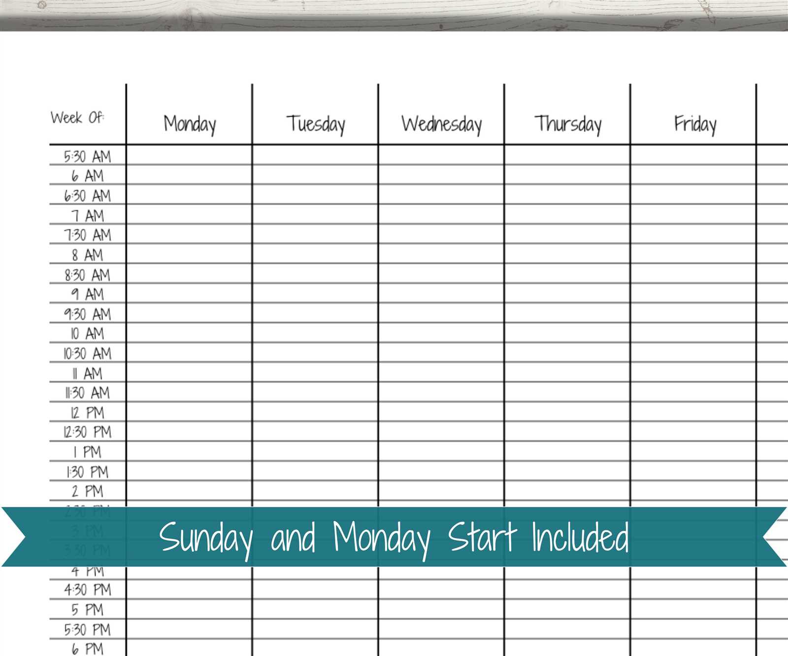 week calendar template with hours