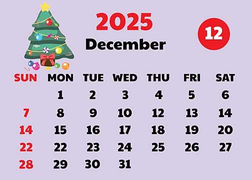 christmas calendar template 2025