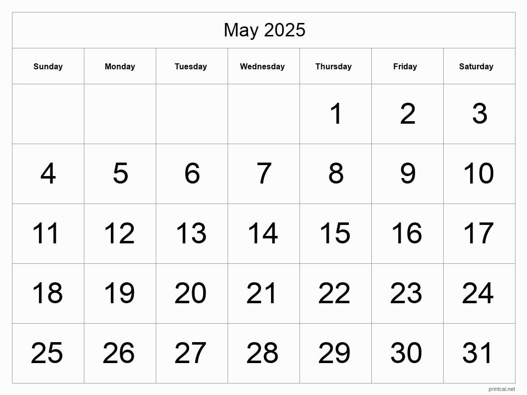 may monthly calendar template