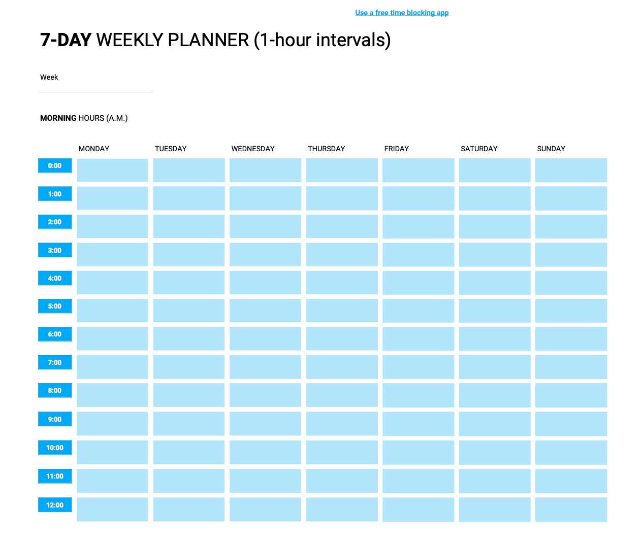 weekly calendar template with hours