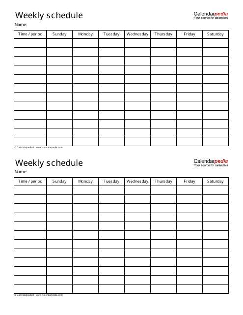 weekly calendar schedule template free