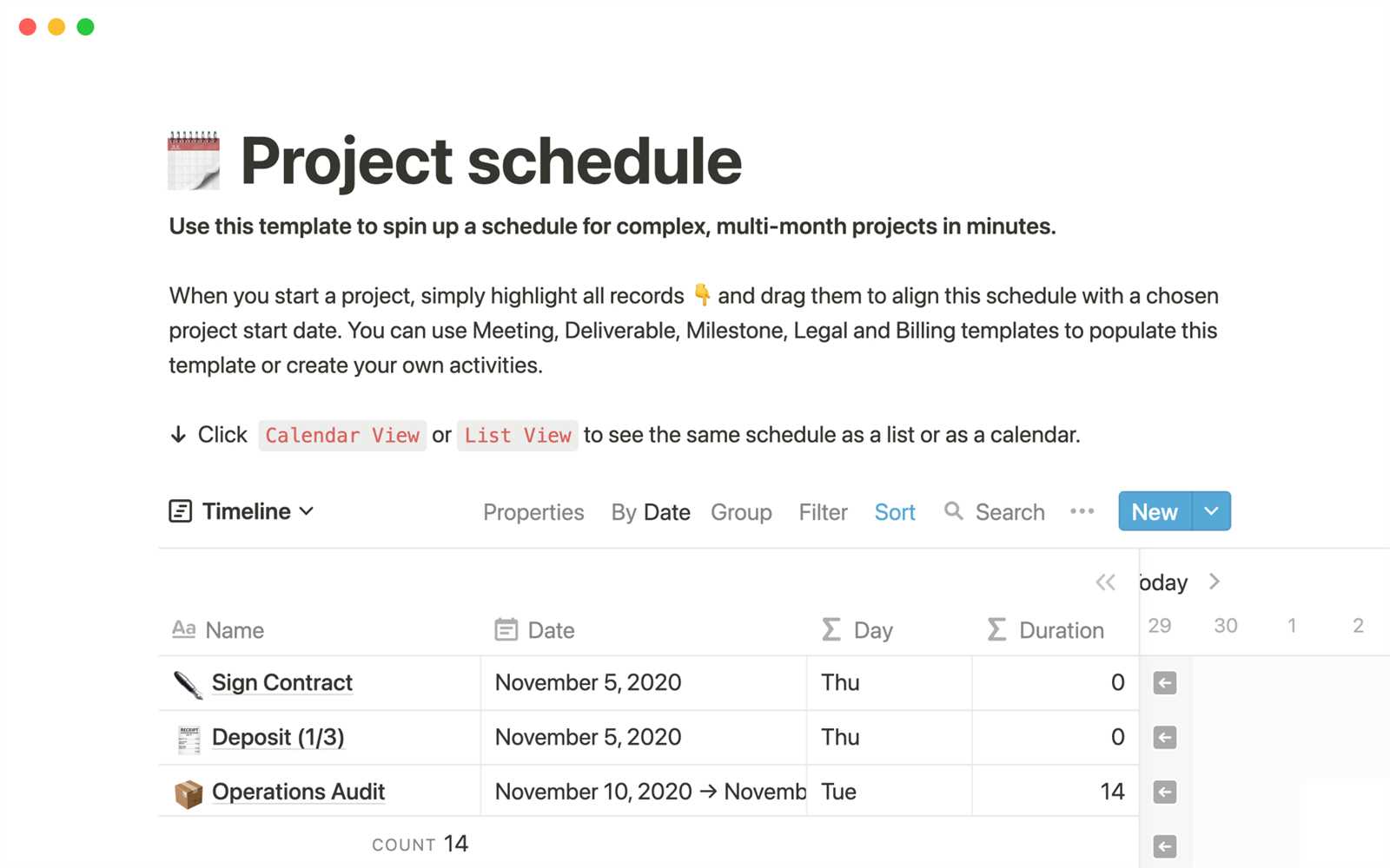 monthly project calendar template