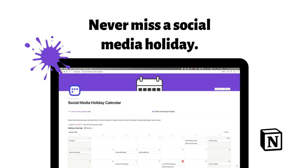 notion template social media calendar