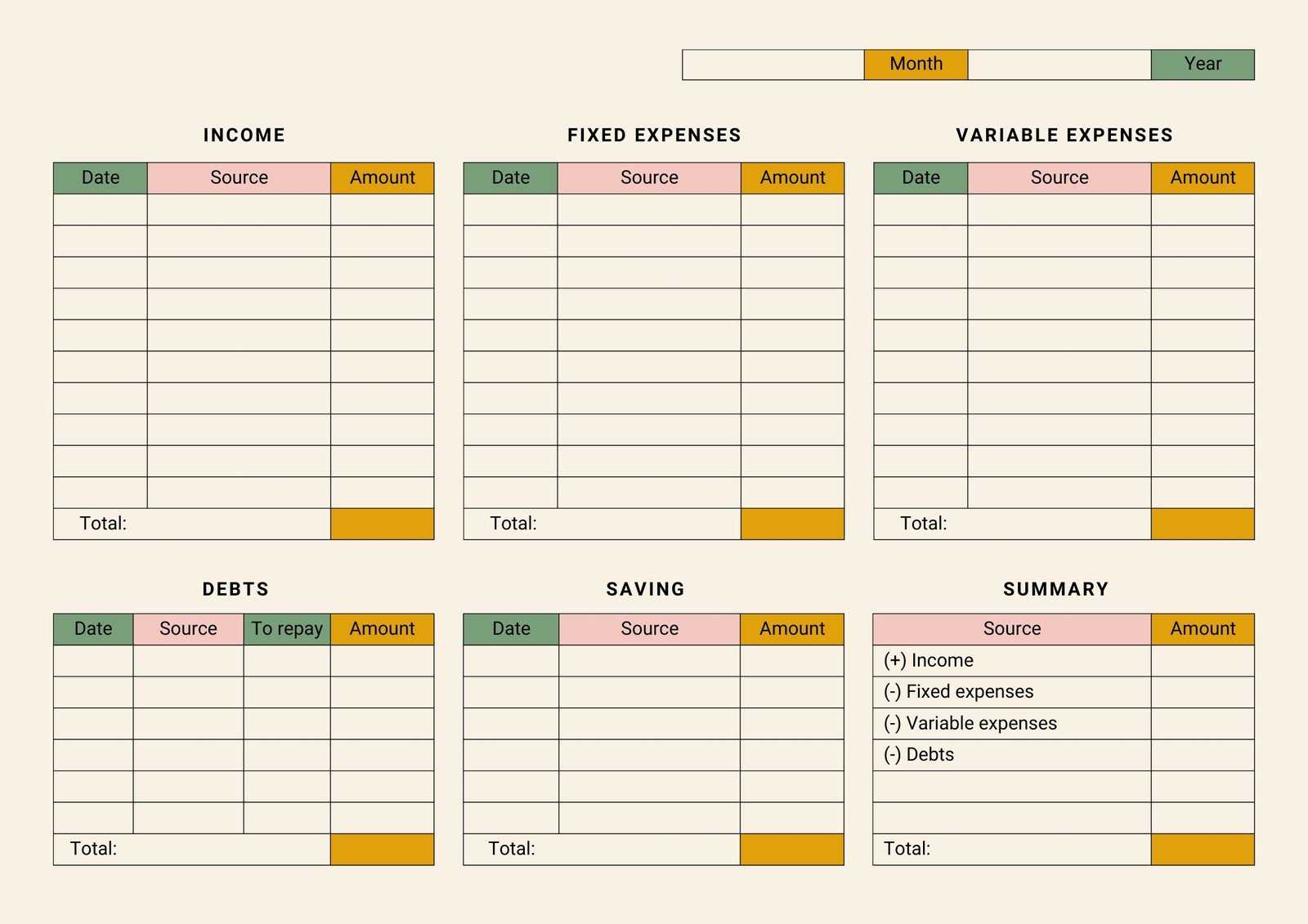 financial planning calendar template