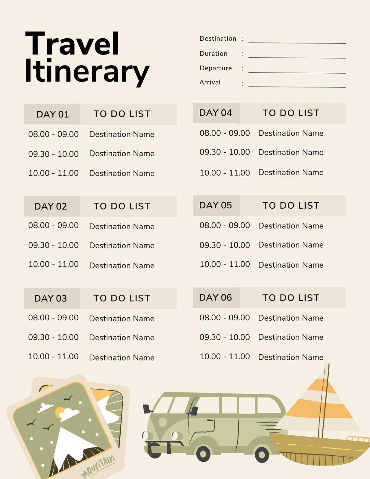 calendar trip planner template