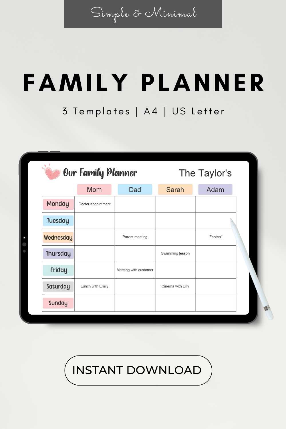 printable family calendar template