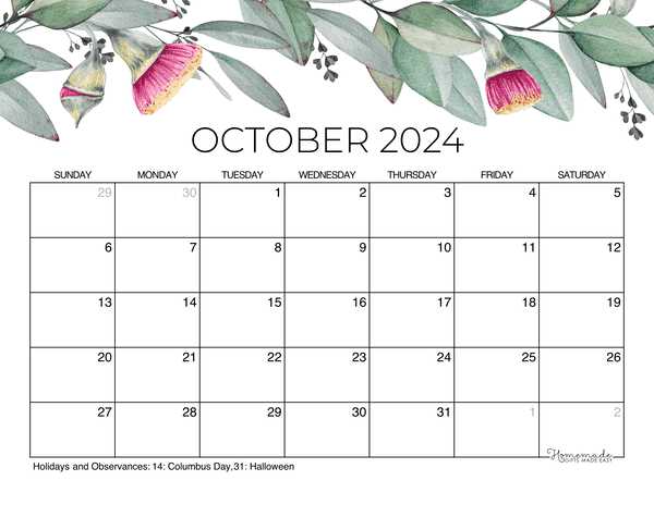 editable october calendar template