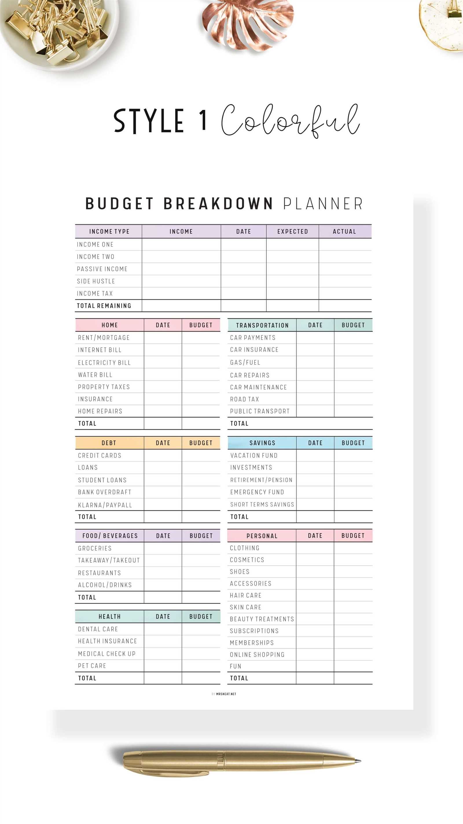 printable budget calendar template