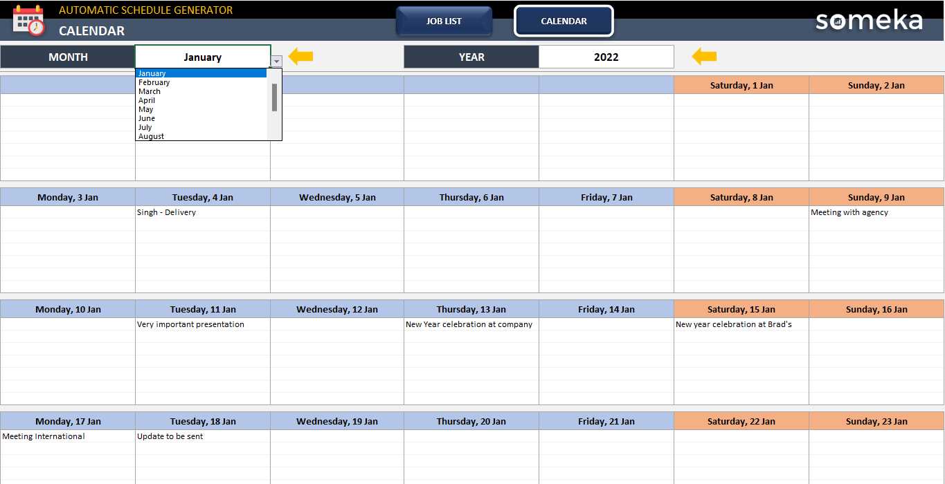 employee schedule calendar template