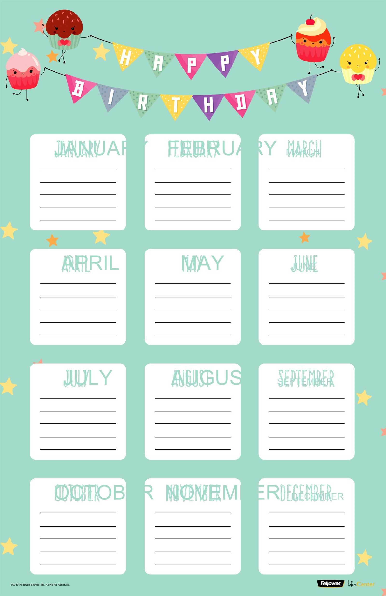 editable printable birthday calendar template