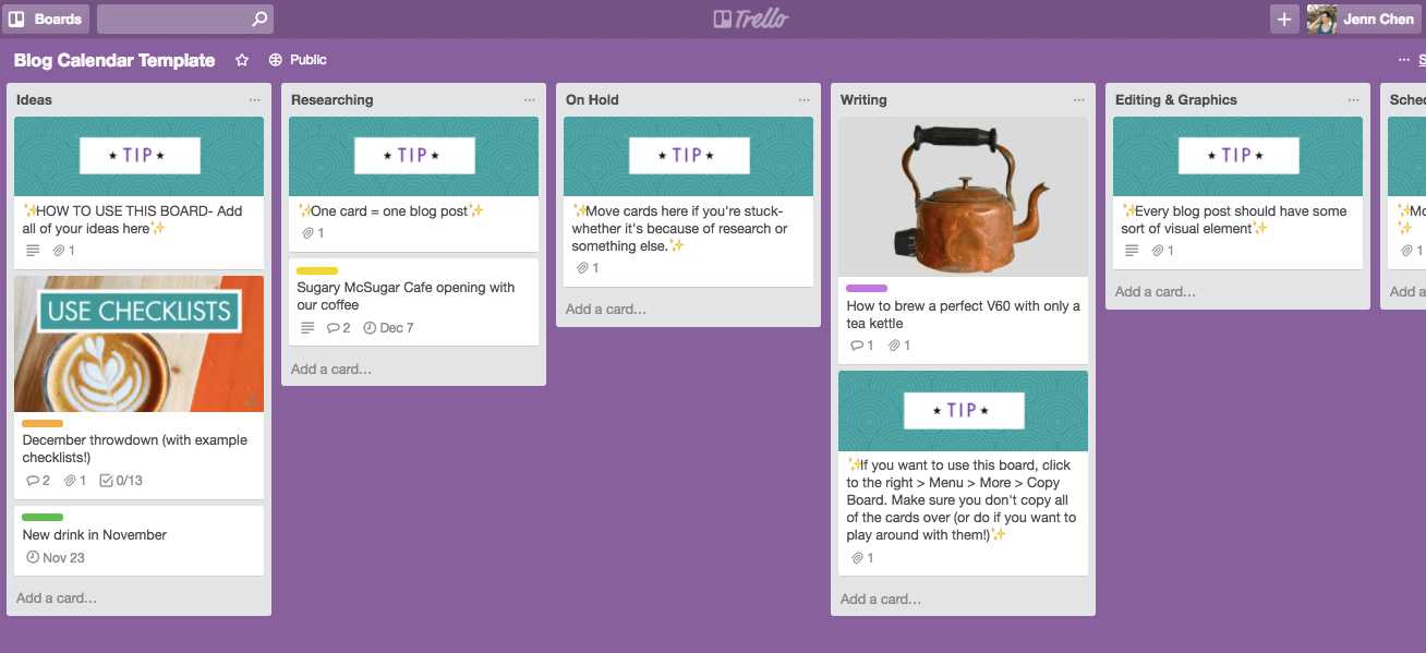 trello editorial calendar template