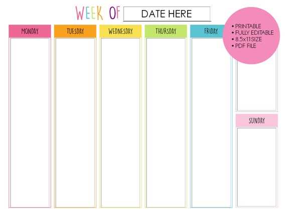 5 day week calendar template