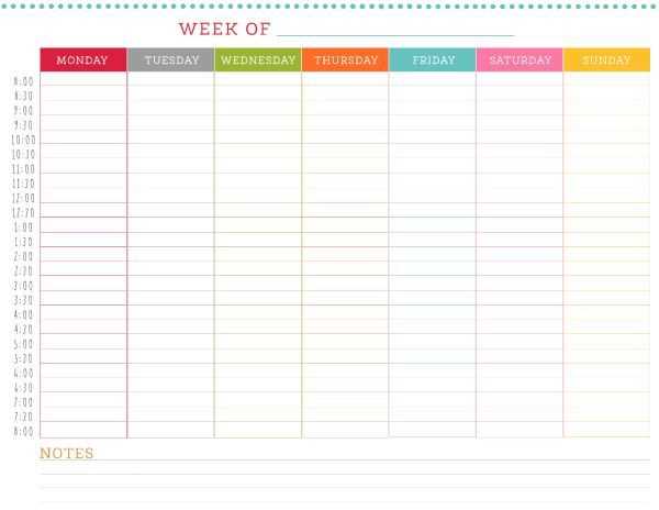 free weekly calendar template with times