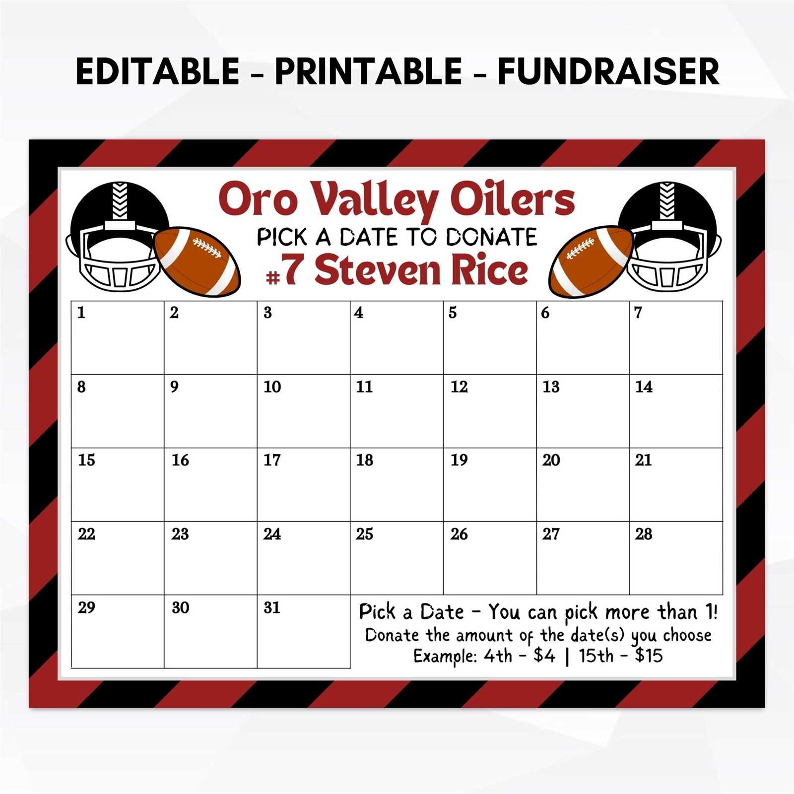 calendar fundraiser template football