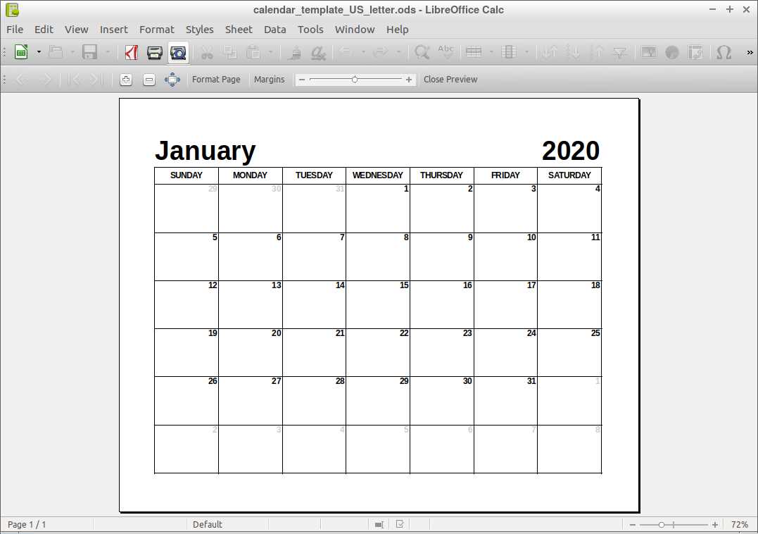 libre calendar template