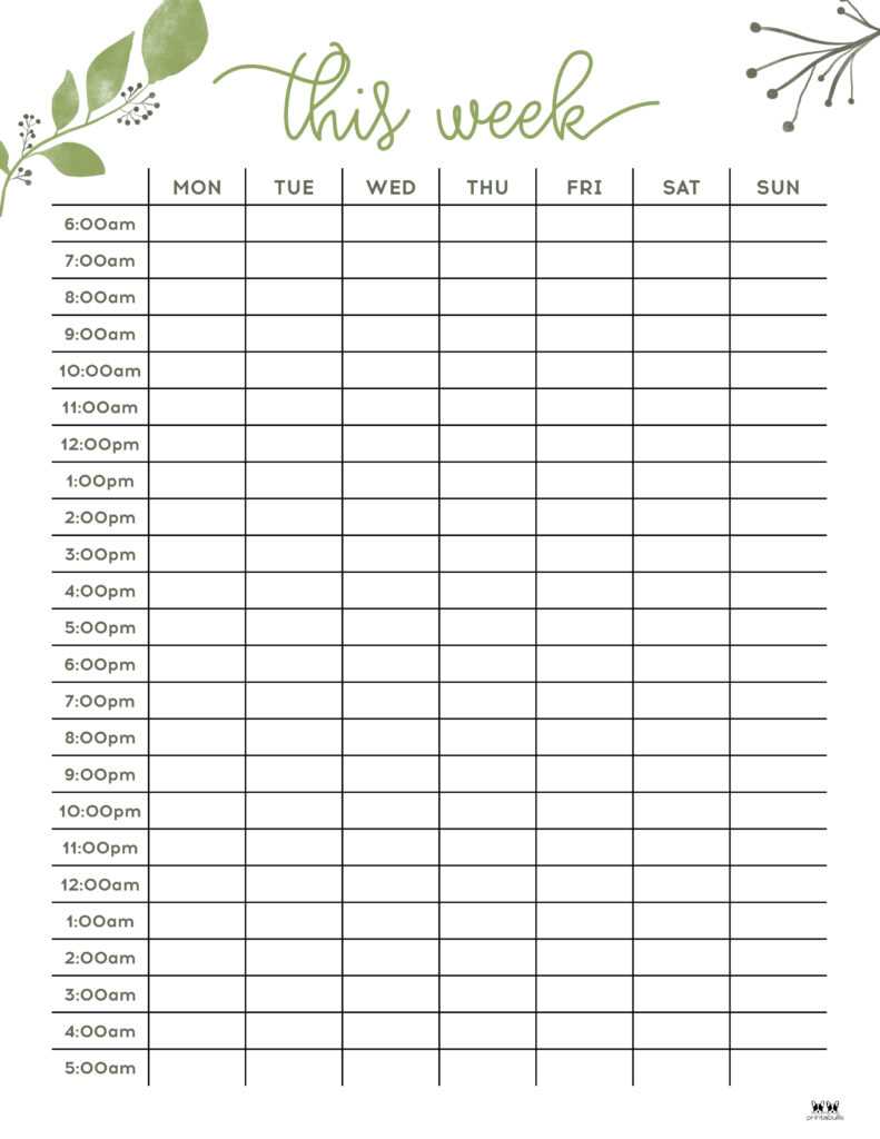 free printable hourly calendar template