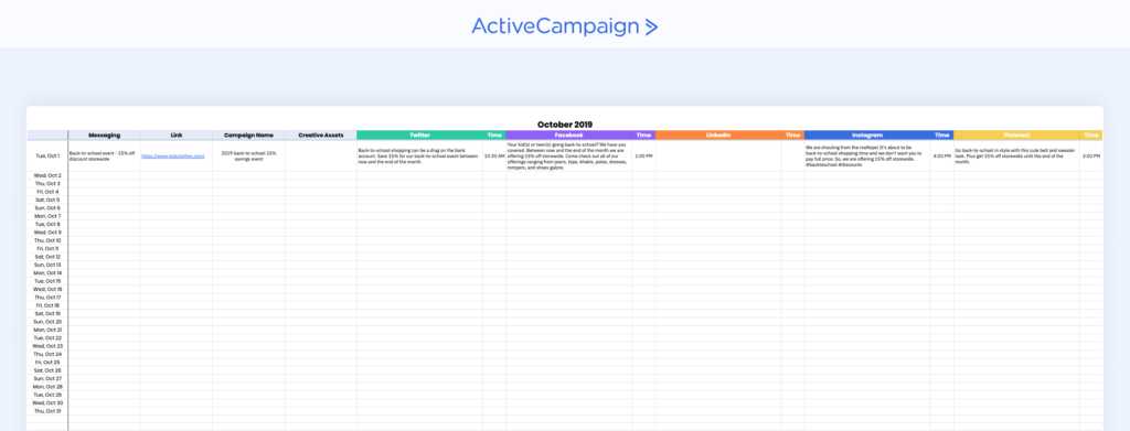 template for social media content calendar