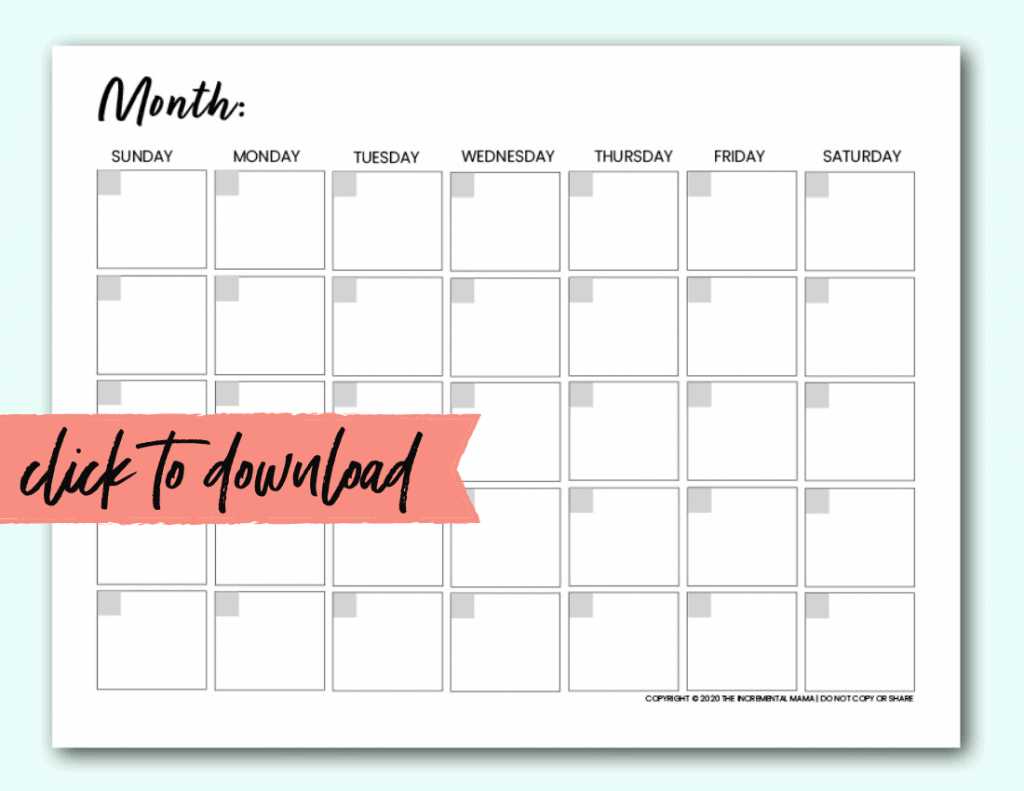 printable downloadable blank calendar template