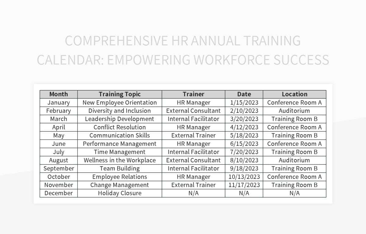 hr calendar template