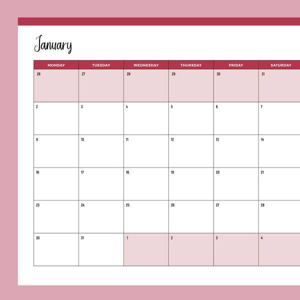 blank calendar template starting with monday