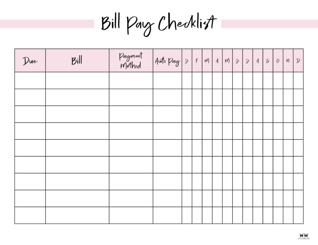 monthly bill calendar template