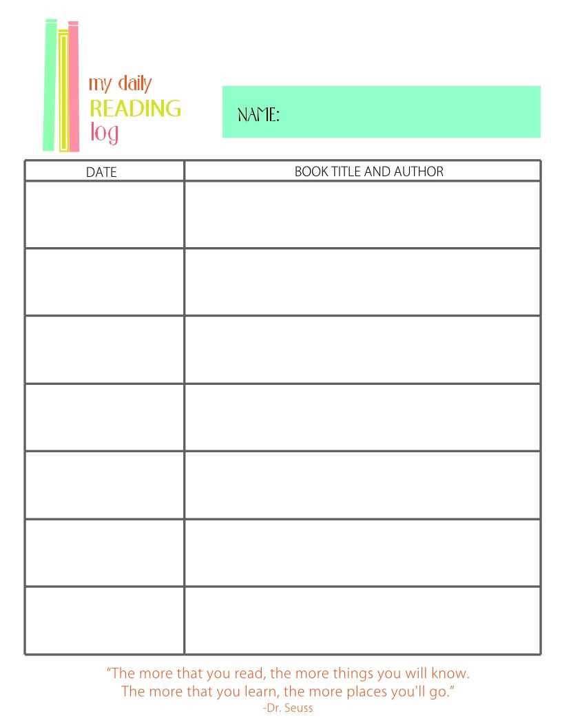 reading log calendar template