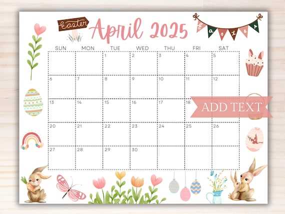 monthly calendar template april 2025