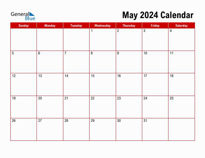 may blank calendar template