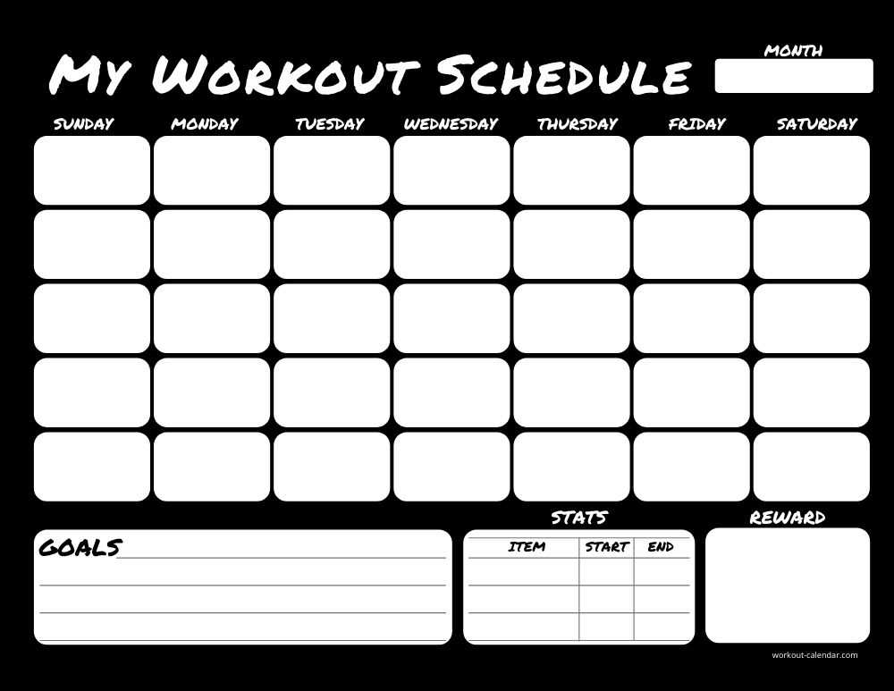 fitness calendar template