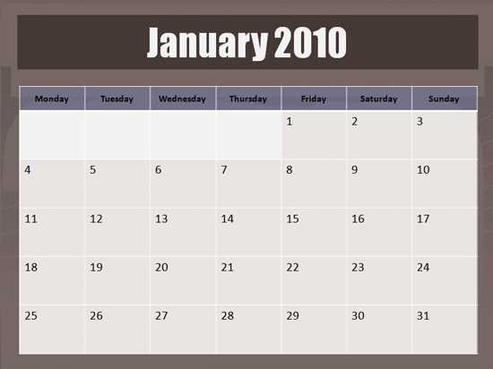 calendar template 2010