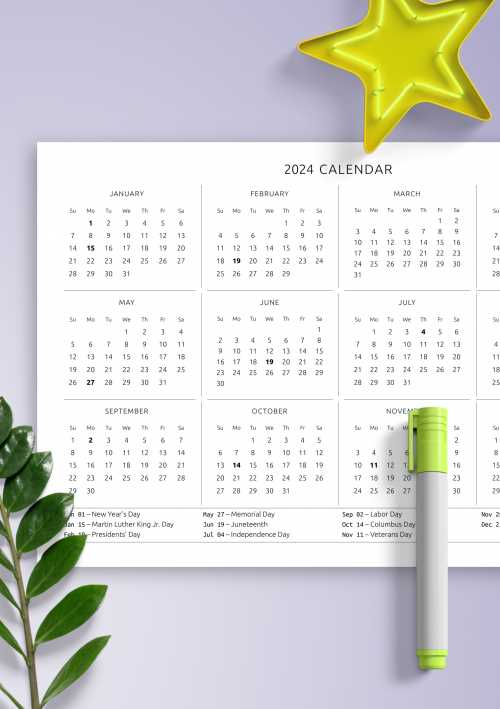 calendar template with holidays