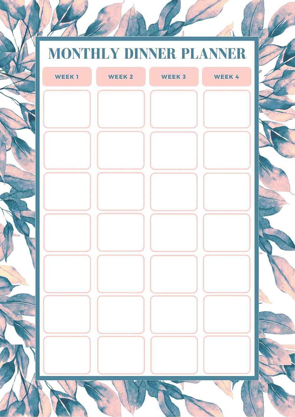 monthly meal calendar template