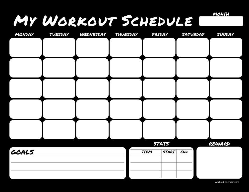 workout calendar template printable