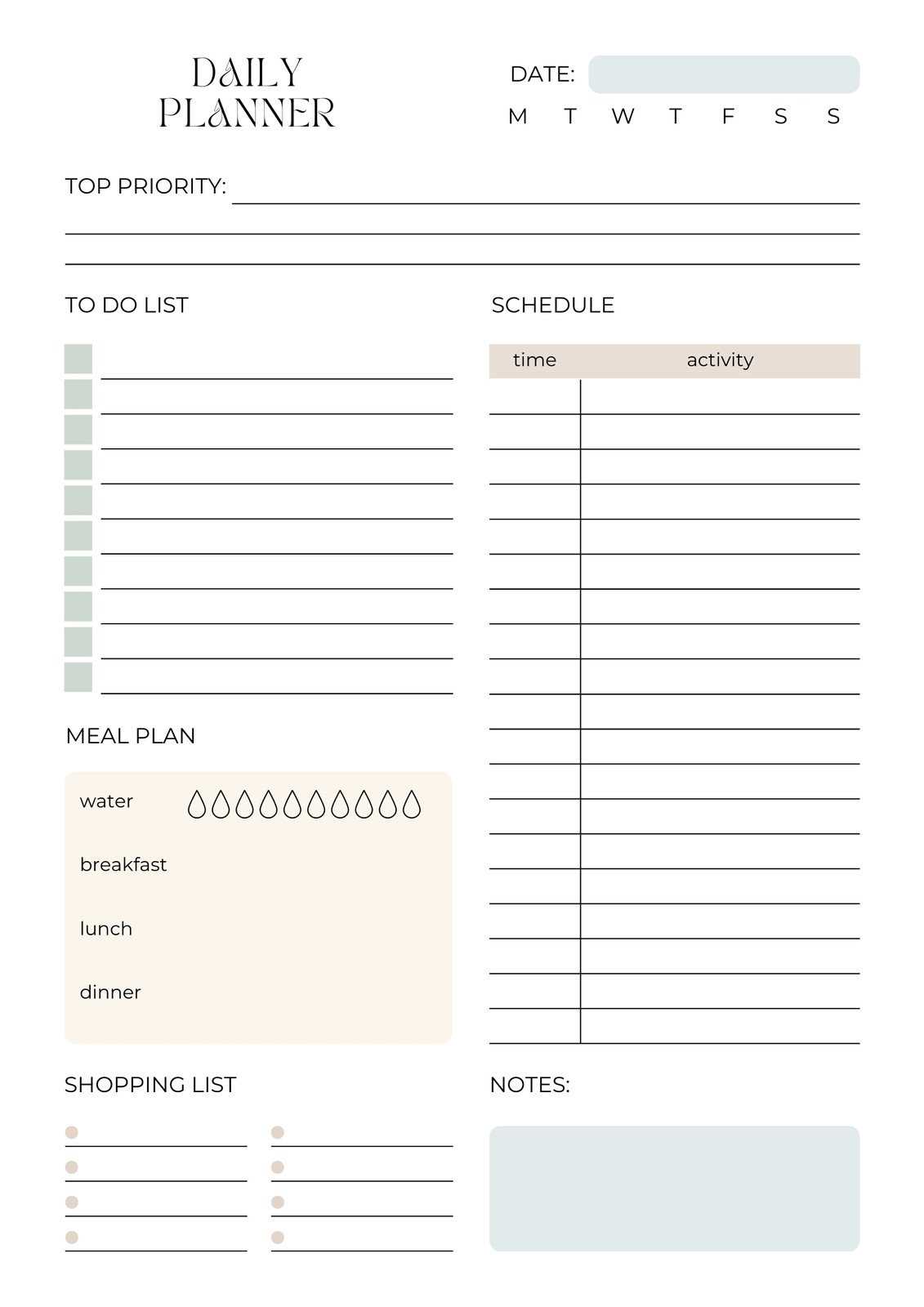 daily agenda calendar template