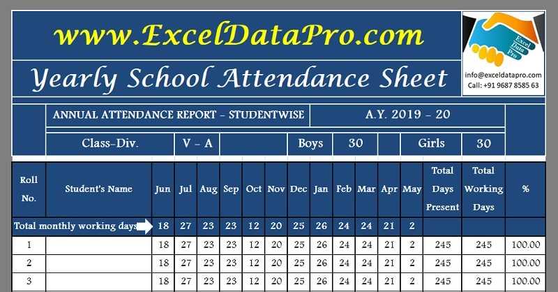 yearly attendance calendar template