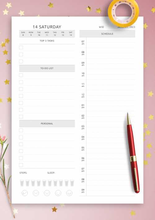 daily calendar by hour template