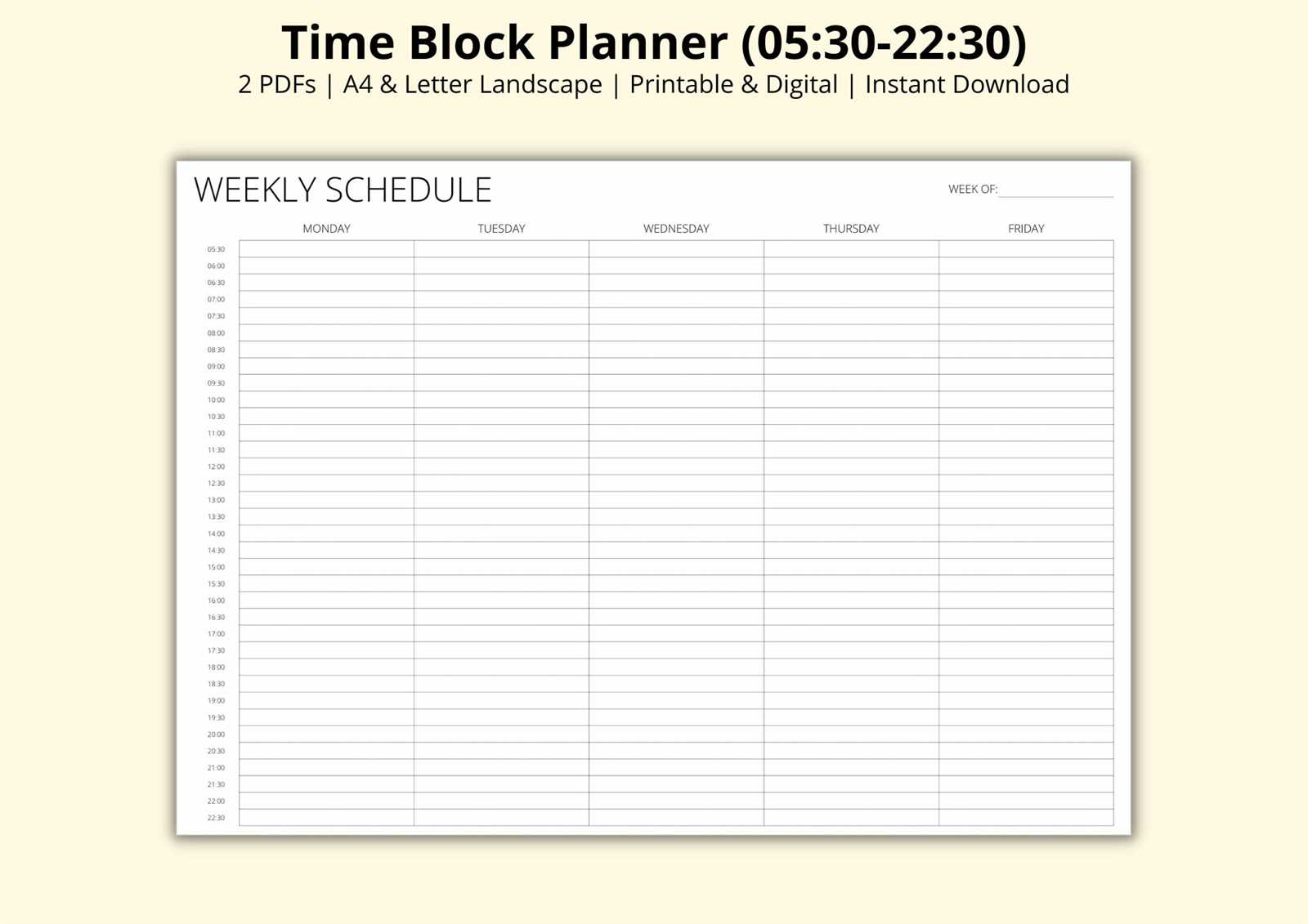 week calendar with hours template