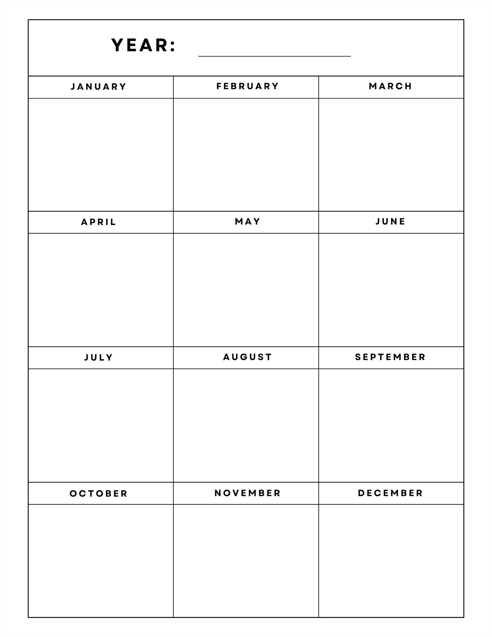 full page blank calendar template