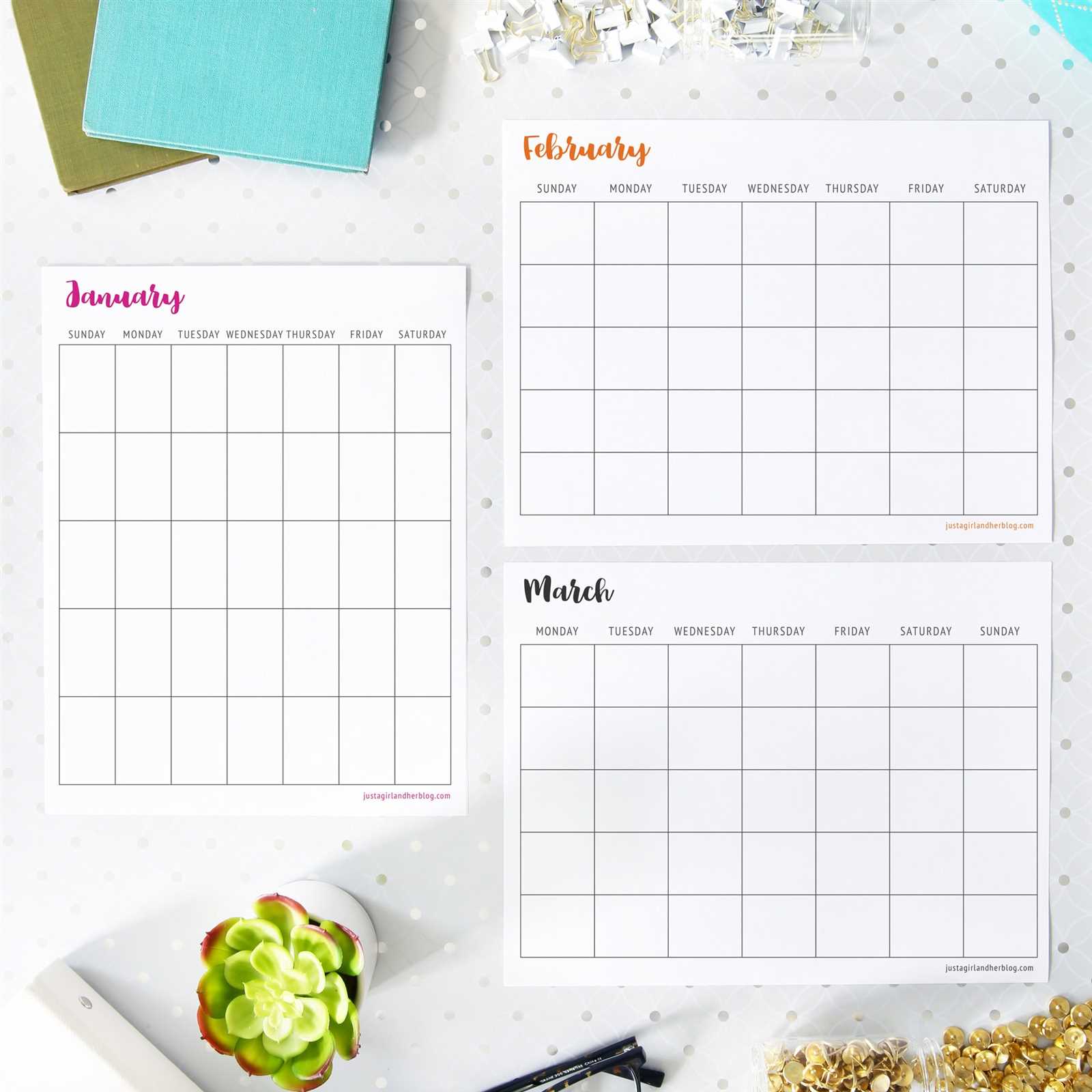 full page blank calendar template