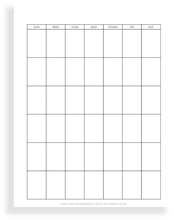 full page blank calendar template