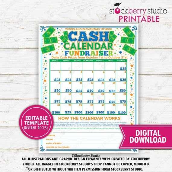 fundraiser editable free calendar raffle template