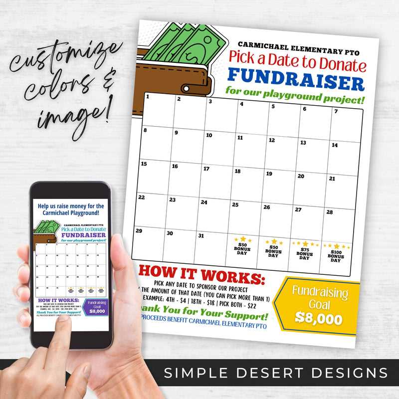 fundraiser editable free calendar raffle template